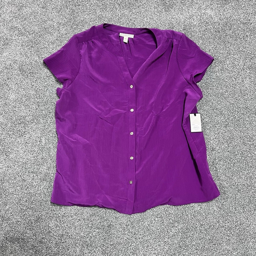 Dana Buchman Blouse Womens XXL Purple Button Front Short Sleeve WB91W016RN NWT